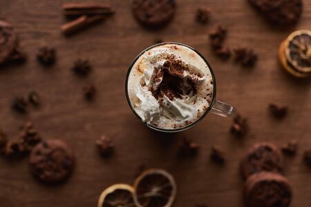 selective focus of Christmas cacao with whipped cream in glassの写真素材