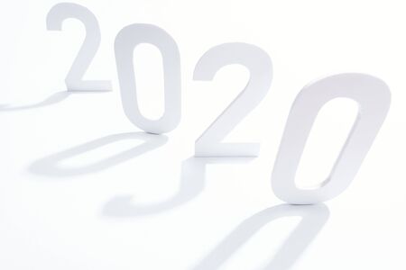 paper 2020 numbers with shadow on white background