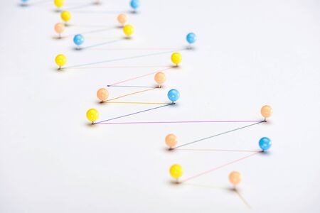 colorful connected drawn lines with pins, connection and communication concept