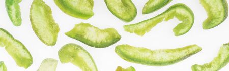 top view of green sugary candied fruit isolated on white, panoramic shotの写真素材