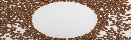 round frame of dry pet food isolated on white, panoramic shotの写真素材