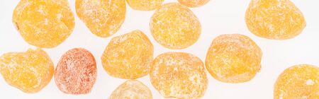 top view of dried Chinese tangerine isolated on white, panoramic shot