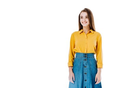 smiling attractive girl isolated on whiteの写真素材