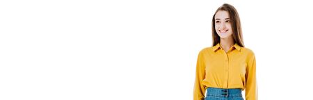 smiling attractive girl isolated on white, panoramic shotの写真素材