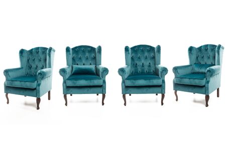 Trendy turquoise armchairs on white backgroundの写真素材