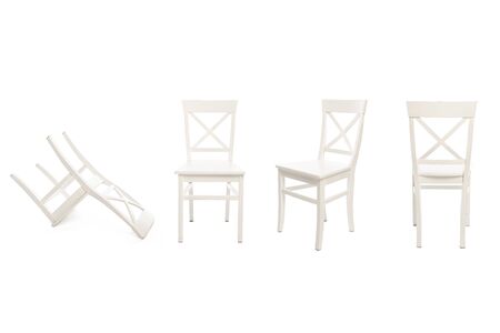 White wooden chairs isolated on whiteの写真素材