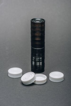 Black and white checkers on greyの写真素材