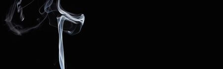 white curved smoke on black background, panoramic shotの写真素材
