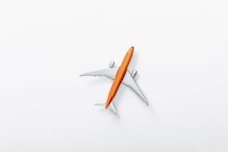 top view of toy plane isolated on whiteの写真素材