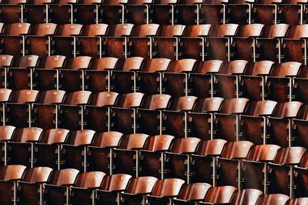 Rows of wooden seats of circus amphitheaterの写真素材