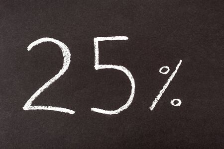 top view of number 25 and percent sign written on black chalkboard