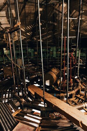 Construction of stage equipment in circus warehouseの写真素材