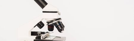 panoramic shot of modern microscope isolated on whiteの写真素材