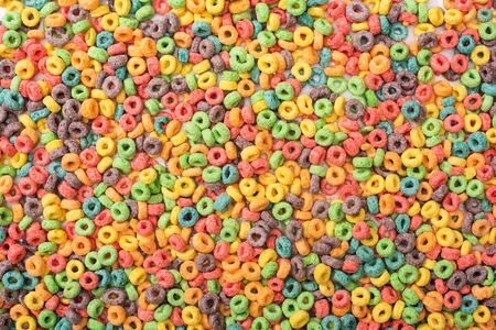 top view of bright multicolored breakfast cerealの写真素材