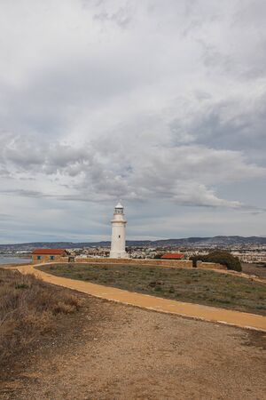 archaeological park with ancient lighthouseの写真素材