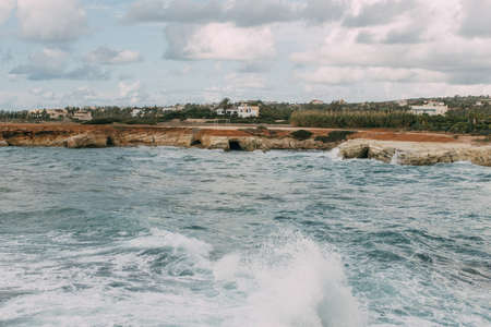 splashes of blue water in mediterranean seaの写真素材