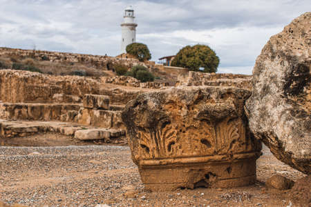ancient ruins in archaeological park near lighthouse