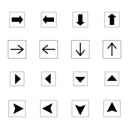 arrows in black squares in different directions isolated on white