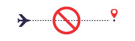 red no sign with airplane and location mark isolated on whiteのイラスト素材