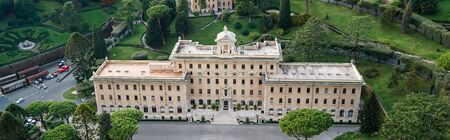 horizontal crop of ancient building near gardens of Vaticanの写真素材