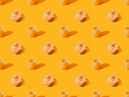 fresh pasta on orange colorful background, seamless pattern