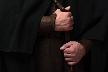 close up view of medieval Scottish man hands