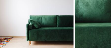 collage of green sofa near colorful rugの写真素材