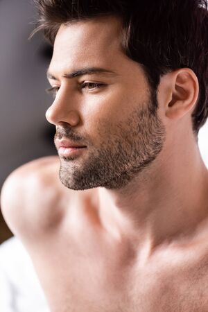 portrait of handsome sexy man at homeの写真素材