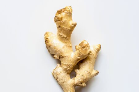 top view of ginger root on white background