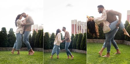collage of couple dancing on grass outside