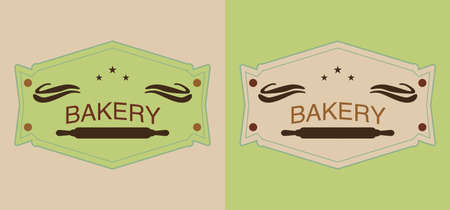 set of beige and green bakery labels with rolling pinsのイラスト素材