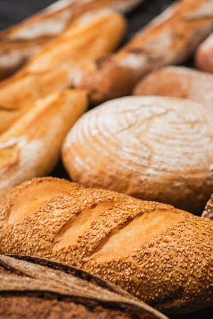 selective focus of fresh baked bread loaves