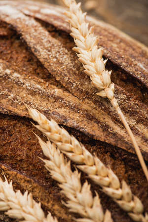 close up view of fresh baked bread with spikelets
