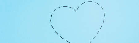 top view of dotted line heart on blue background, banner