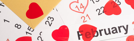 envelope with hearts on February calendar, bannerの写真素材