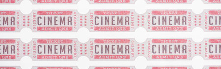 top view of cinema tickets on white, bannerの写真素材
