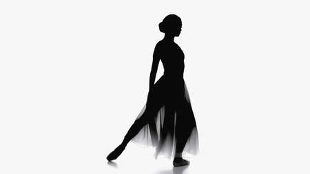 silhouette of ballerina in pointe dancing on white backgroundの写真素材