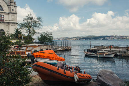 Moored boats on coast of Istanbul, Turkeyの写真素材