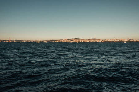 view of Istanbul from wavy sea