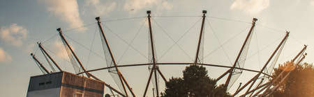 Lighting construction for outdoors scene with sky at background in evening in Istanbul, Turkey,...