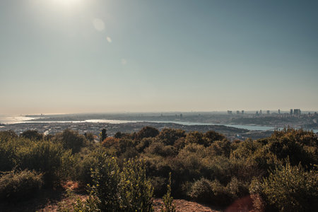 view of Istanbul on banks of Bosphorus strait
