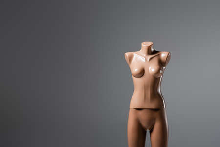 plastic mannequin isolated on gray with copy spaceの写真素材