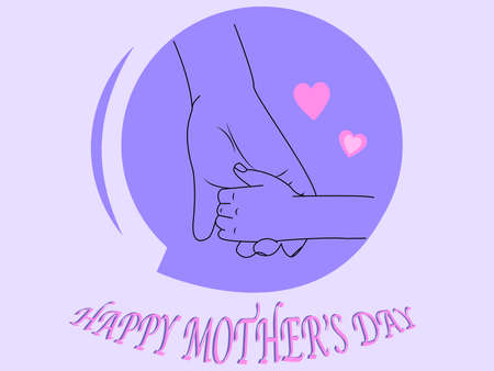 illustration of mother and child holding hands in purple circle near happy mothers day lettering,stock illustrationのイラスト素材