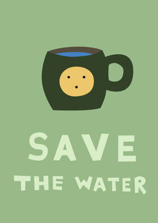 illustration of cup near save the water lettering on green,stock illustrationのイラスト素材