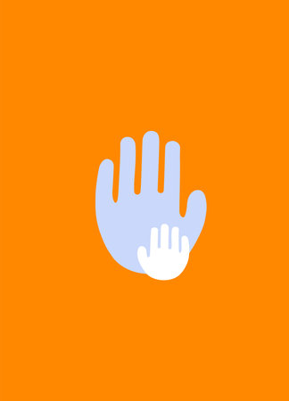 illustration of abstract adult and child hand prints on orange, children protection day concept,stock illustrationのイラスト素材