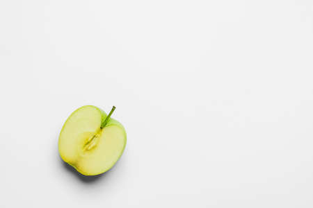 Top view of cut apple on white background with copy spaceの写真素材