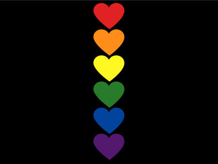 illustration of colorful rainbow hearts isolated on black, pride month concept,stock illustrationのイラスト素材