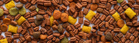 top view of dry and crunchy pet food, banner