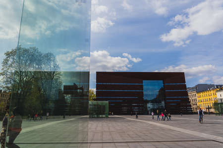 WROCLAW, POLAND - APRIL 18, 2022: View of National Forum of Music with cloudy sky at backgroundのeditorial素材