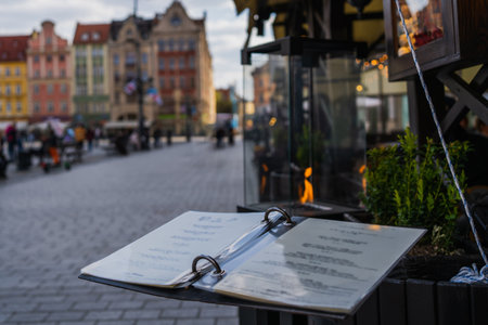 Restaurant menu on urban street in Wroclawの写真素材